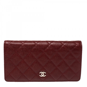 Chanel Burgundy Quilted Caviar Leather L Yen Continental Wallet