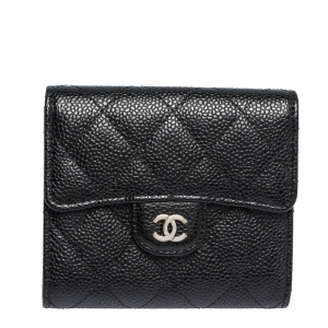 Chanel Black Quilted Caviar Leather Trifold Wallet