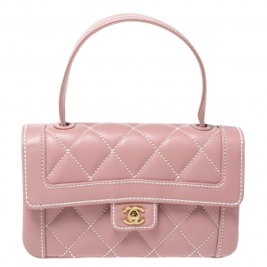 Pre Owned Chanel Pink Wild Stitch Leather Small Flap Top Handle Bag