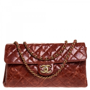 Pre Owned Chanel Burnt Orange Aged Leather Rectangular Sac Class Rabat Flap Bag