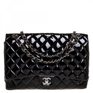 م ملوكة مسبقًا Chanel Black Quilted Patent Leather Maxi Classic Single Flap Bag