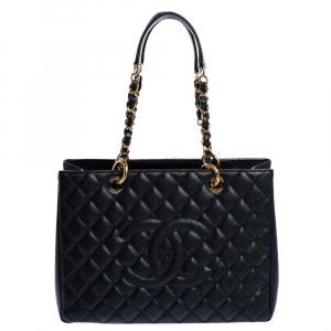 Pre Owned Chanel Black Quilted Caviar Leather Grand Shopping Tote