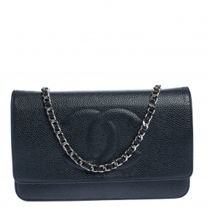 Chanel Black Caviar Leather CC Timeless Wallet On Chain