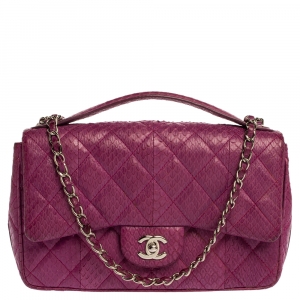 Pre Owned Chanel Purple Python CC Flap Top Handle Bag