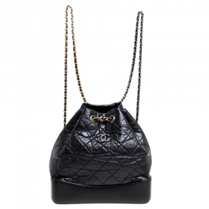 Pre Owned Chanel Black Aged Quilted Leather Small Gabrielle Backpack