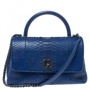 Pre Owned Chanel Royal Blue Python CC Flap Top Handle Bag