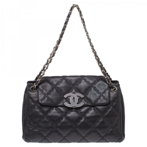 Chanel Black Wild Stitch Quilted Leather Hampton Bag
