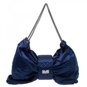 Pre Owned Chanel Blue Satin 2.55 Ribbon Shoulder Bag