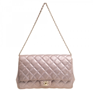 مملوكة مسبقًا Chanel Light Lilac Shimmer Nubuck Leather Classic Single Flap Bag