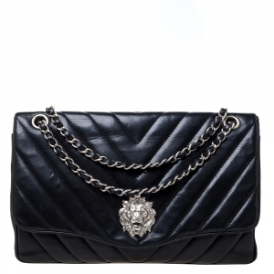 مملوكة مسبقًا Chanel Black Chevron Leather Leo Lion Single Flap Bag