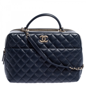 Pre Owned Chanel Blue Quilted Leather Large Trendy CC Bowler Bag