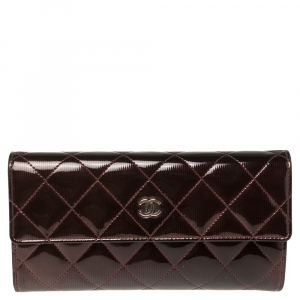 Chanel Burgundy Quilted Patent Leather CC Flap Wallet