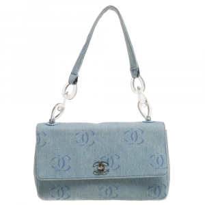 Pre Owned Chanel Wash Blue CC Denim Jumbo Classic Single Flap Bag