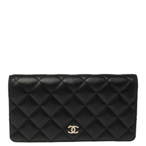 Chanel Black Quilted Leather L Yen Continental Wallet