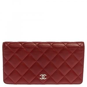 Chanel Red Quilted Leather Yen Continental Wallet