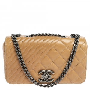 Pre Owned Chanel Beige Quilted Leather Small Coco Boy Flap Bag