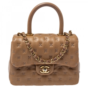 Pre Owned Chanel Beige Leather Paris-Rome Coco Top Handle Bag