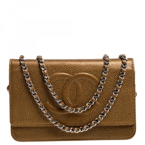 Chanel Gold Caviar Leather CC Timeless Wallet On Chain