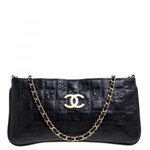 Pre Owned Chanel Black Leather Precious Symbols Pochette Bag