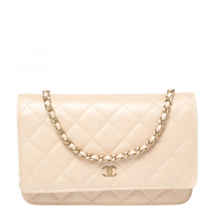 Chanel Pink Quilted Caviar Leather CC Classic Flap Wallet on Chain
