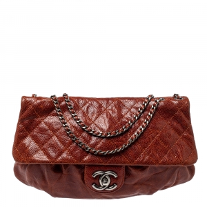 Pre Owned Chanel Maroon Quilted Leather Coco Pleats Flap Bag
