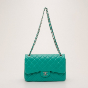 Pre Owned Chanel Mint Lambskin Jumbo Flap Bag 