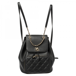 Pre Owned Chanel Black Quilted Caviar Leather Business Affinity Backpack