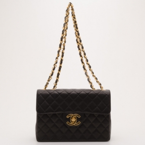 Pre Owned Chanel Vintage Black Lambskin XL Jumbo Flap Bag