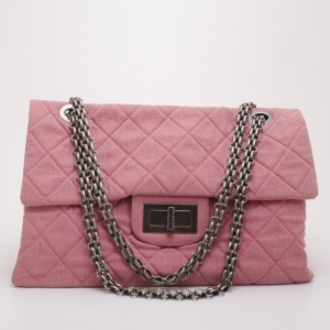 Pre Owned Chanel Rose Denim Sac Class Flap Bag