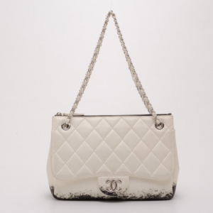 Pre Owned Chanel Limited Edition White Blizzard Jumbo Flap 