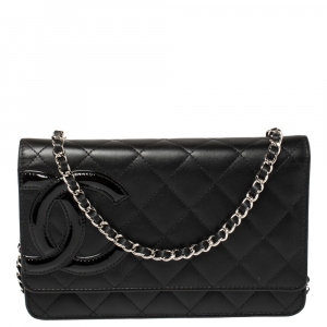 مملوكة مسبقًا Chanel Black Quilted Leather Cambon Ligne Wallet on Chain
