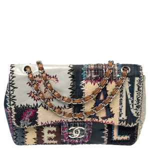 Pre Owned Chanel Multicolor Patchwork Jumbo Classic Flap Bag
