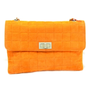 Pre Owned Chanel Orange Suede Flap Bag
