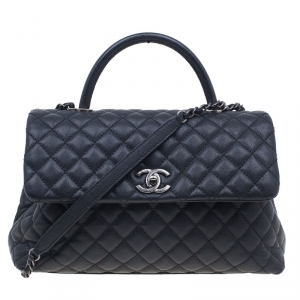 Pre Owned Chanel Black Calfskin Coco Handle Flap Bag