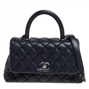 Pre Owned Chanel Black Caviar Leather Mini Coco Top Handle Bag