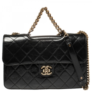 Pre Owned Chanel Black Quilted Leather Large Perfect Edge Flap Bag