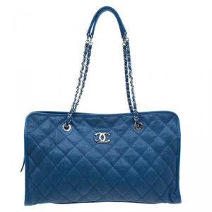 مملوكة مسبقًا Chanel Blue Caviar Quilted Leather Riviera Medium Zipped Shopping Tote