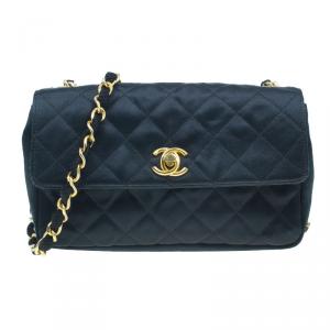 Pre Owned Chanel Black Quilted Satin Vintage Mini Flap Bag 