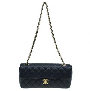 Pre Owned Chanel Black Caviar Leather East West Flap Bag