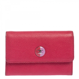 Pre Owned Chanel Pink Caviar Leather CC Flap Card Holder