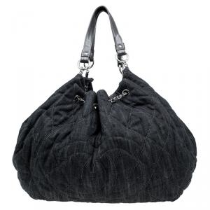 Pre Owned Chanel Black Denim XL Coco Cabas Spirit Hobo Bag