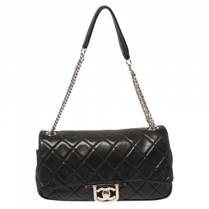 Pre Owned Chanel Black Quilted Leather Icons Secret Label Flap Bag