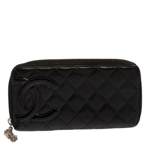 مملوكة مسبقًا Chanel Black Quilted Leather Ligne Cambon Zip Around Wallet