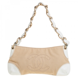مملوكة مسبقًا Chanel Beige/White Canvas and Leather CC Olsen Bag