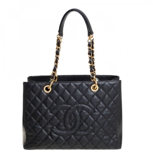 Pre Owned Chanel Black Quilted Caviar Leather Grand Shopping Tote