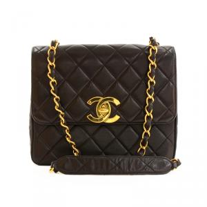 مملوكة مسبقًا Chanel Black Quilted Leather CC Logo Large Shoulder Flap Bag