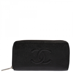 Chanel Black Caviar Leather Timeless Zip Around Wallet