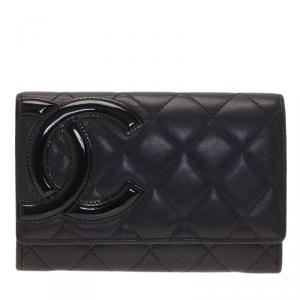 Pre Owned Chanel Black Quilted Leather Cambon Compact Wallet 