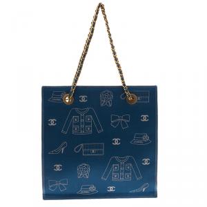 Chanel Blue Cotton Vintage Printed Tote Bag