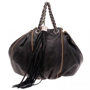 Pre Owned Chanel Black/Rose Leather Reversible Drawstring Tassel Bag